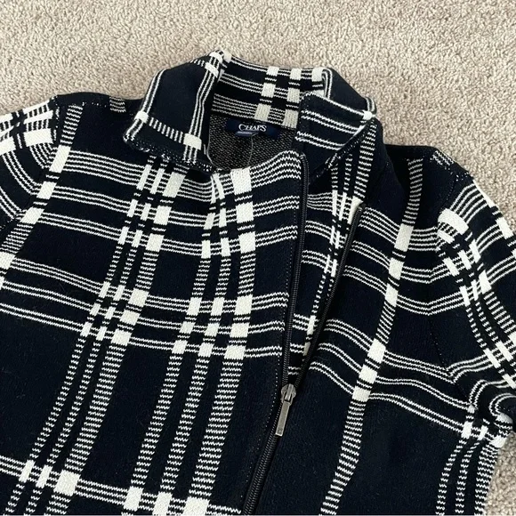 Chaps Sweater Jacket Women Large Black Plaid Asymmetrical Zip NWT T184 - Picture 2 of 12